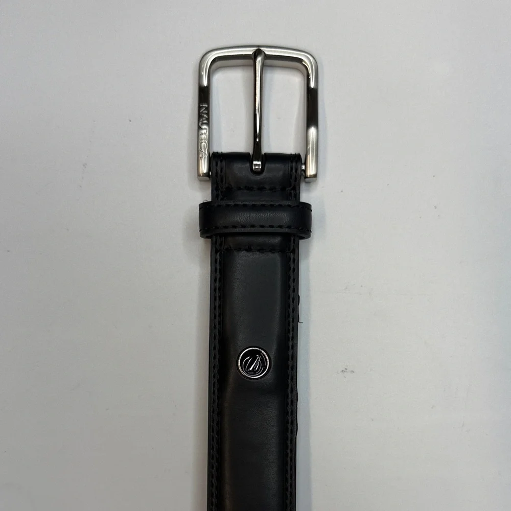 Nautica Men's Inlay Logo Signature Double Stitch Leather Belt- Size 40